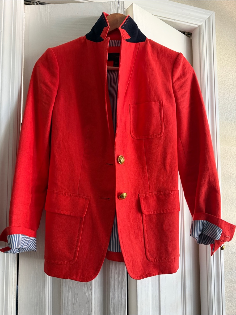 J Crew Women’s Orange Blazer with Navy Contrast Collar